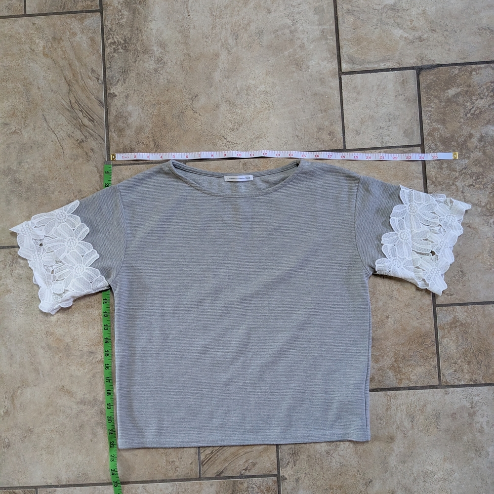 Gray Top with Lace Sleeves